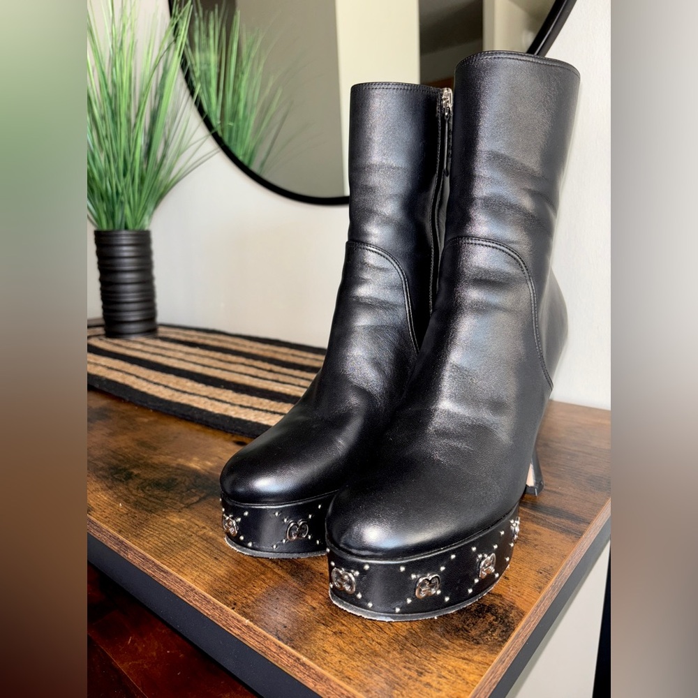 GUCCI GG Stud Platform Leather Ankle Boot